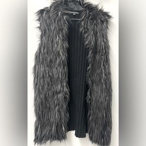 Adrianna Papella-faux fur long knit vest
